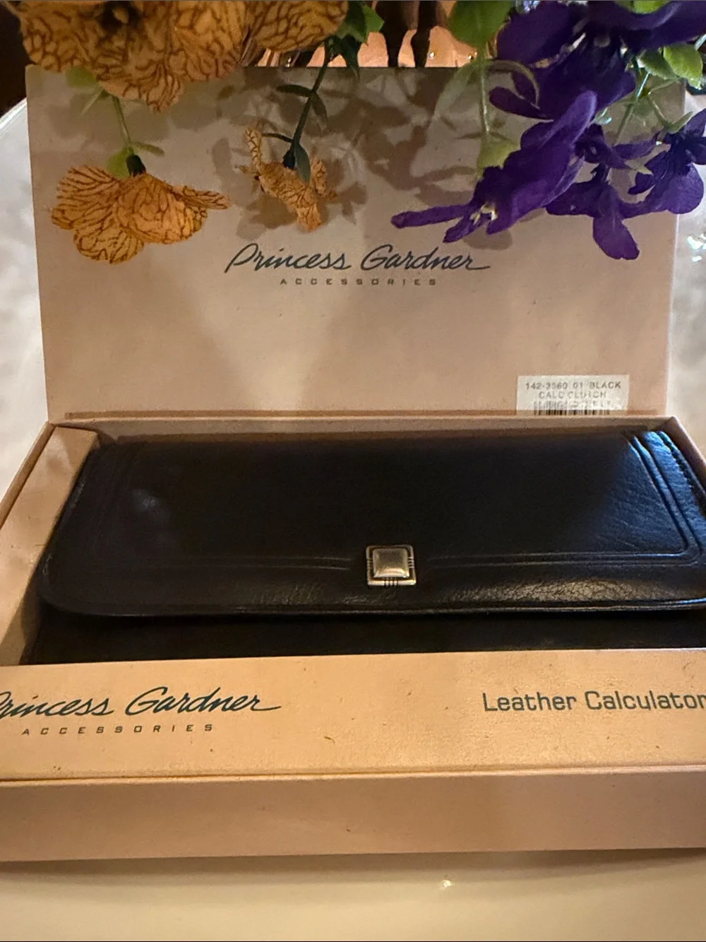 NWT***Princess Gardner BUTTERY SOFT Black Leather Calculator Clutch-Box included
